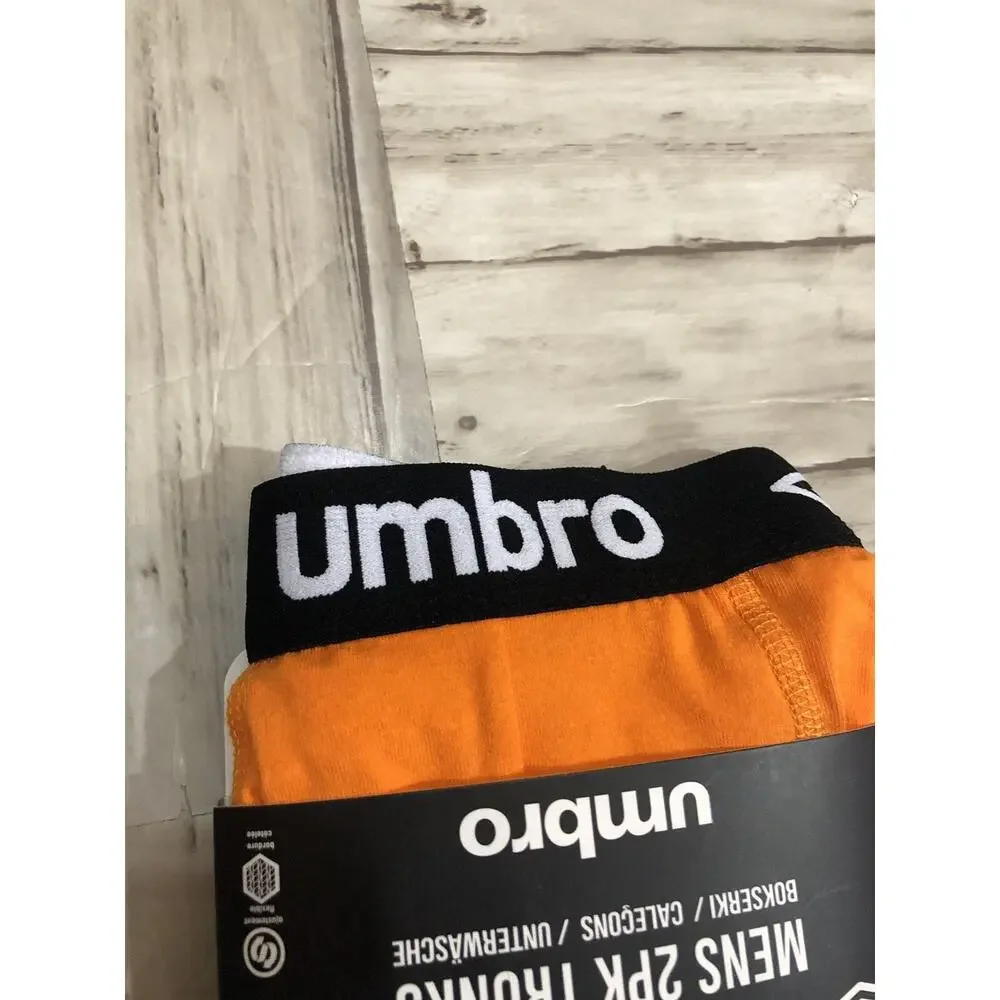 Umbro Boxer Trunks Mens XL Brief Underwear Orange Shorts Cotton 2 Pack A9